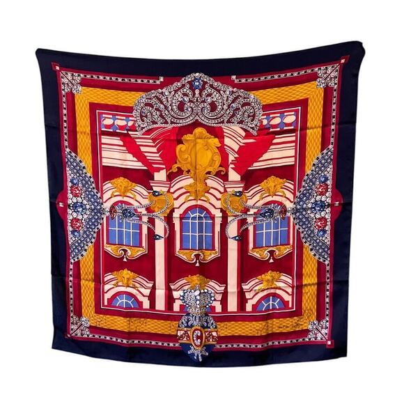 Cartier Vintage Silk Scarf La Belle Époque Exceptionnelles Jewelry Motif Red - Picture 1 of 13